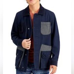 NWT Sun + Stone cotton canvas utility jacket navy blue M